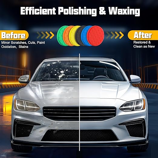 6 Pcs Buffing Polishing Pads, 5.5 Inch Buffing Pads for 5 Inch 125mm Backing Plate Compound Buffing Sponge Pads Cutting Polishing Pad Kit for Car Buffer Polisher Compounding, Polishing & Waxing