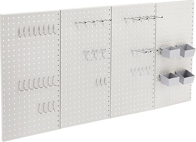 Amazon Basics Rectangular Metal Pegboard Wall Organizer, Tool Storage Organization System, Rust and Scratch Resistant, 48-Piece Kit, Gray