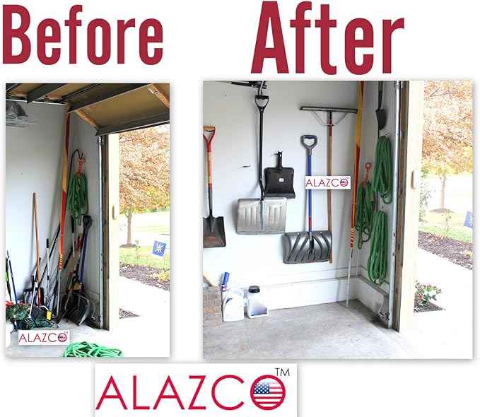 ALAZCO 8 Black Vinyl Coated Steel Wall Mount Screw-in Heavy Duty Tool Holders 4” Utility U-Hooks for Garage Workshop Storage Hang Shovels Rakes Brooms Garden Tools Sports Equipment Tennis Racket