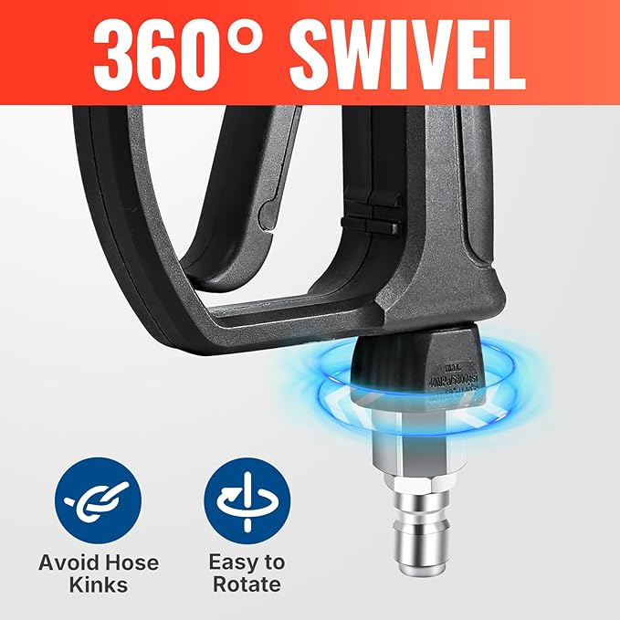 YAMATIC Stainless Steel Short Pressure Washer Gun 5800 PSI with Swivel 3/8" Plug, Easy Pull Trigger High Power Washer Handle with 1/4" Quick Connect for Foam Cannon Gun Car Wash