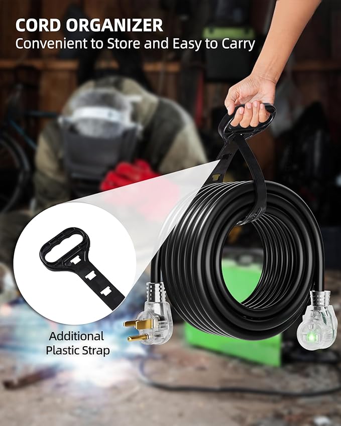 25ft 250V Welder Extension Cord, 10 Gauge Heavy Duty Outdoor Welding Cord with LED Indicator, NEMA 6-50P to 6-50R, 30 Amp 3 Prong Power Extension for Welding Machines, 10 AWG SJTW, Black