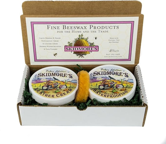 Skidmore's Biker Edition Leather Care Gift Set | Leather Cream and Waterproofing Kit for your Motorcycle | Natural and Non-Toxic Formula | Made in the USA