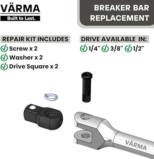 1/2" Breaker Bar Replacement Head Kit (2 PACK) – Advanced Washer-Tension Drive Head – Stays at Any Angle, No Flopping – CR-MO Breaker Bar Maintenance Pack with Drive Squares & Screws