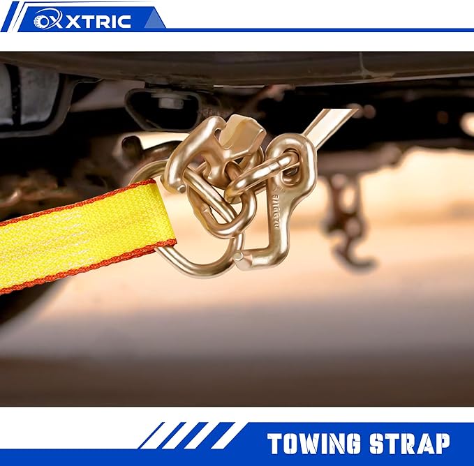 2" x 12' Recovery Winch Strap with RTJ Cluster Hooks,10000LBS Tow Truck Car Winch Tie Down Straps, Complete RTJ Straps 3 Chain Hook, Autohauler & Wrecker Towing Equipment