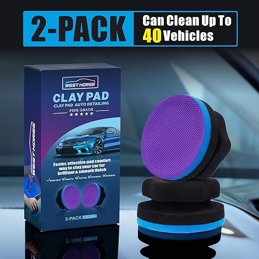 Synthetic Clay, 2-Pack Hand Clay Bar Pad for Car Auto Detailing, Cleansing, Paint Surface Prep Tool for Waxing & Polishing (Blue Purple)