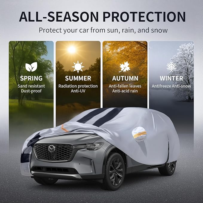 Multi-Layer Car Cover Custom Fit for Mazda CX-90(2023-2026), 100% Waterproof All Weather for Automobiles, Gift with Towel, Heavy Duty Car Covers for Rain Sun UV Protection with Door Zipper