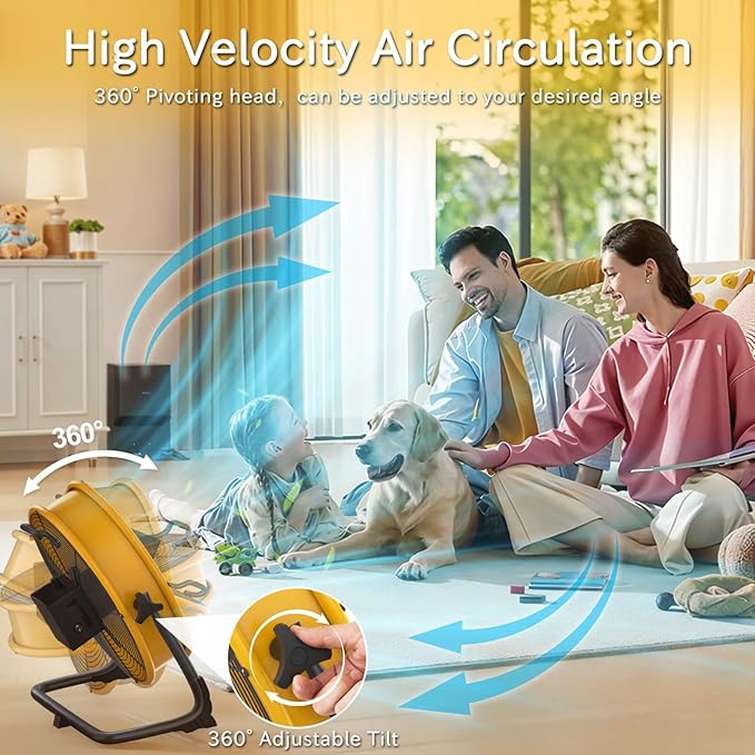 T-SUNUS 12" Rechargeable Floor Fan, 1500 CFM High Velocity Cordless Fan with 13200mAh Battery, 27H Runtime, Metal Industrial Fan, 360° Tilt, AC Charger for Camping, RV, Garage & Emergency