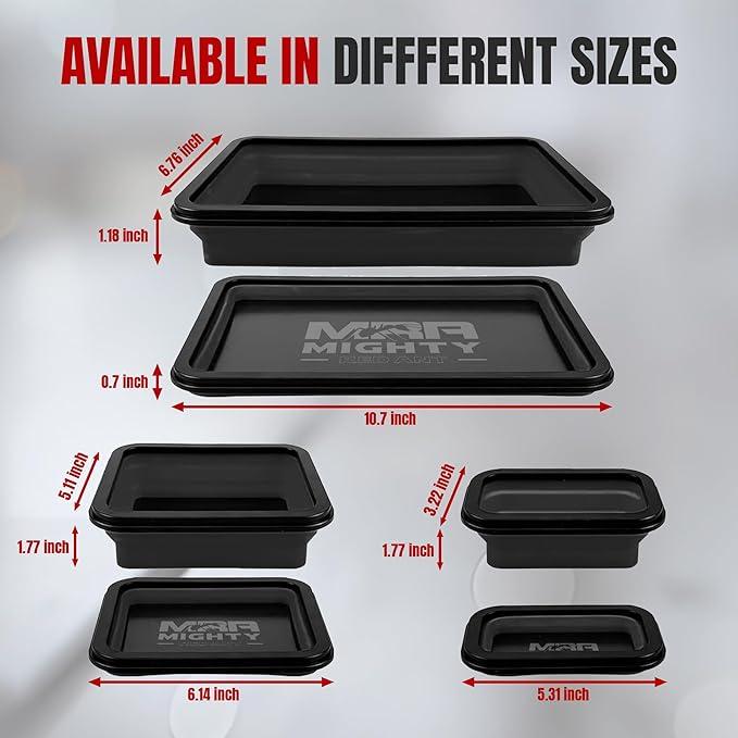 Magnetic Parts Tray Set 3-Pack - Collapsible Silicone Magnetic Tray with Strong Base - Multi-Size (Black)