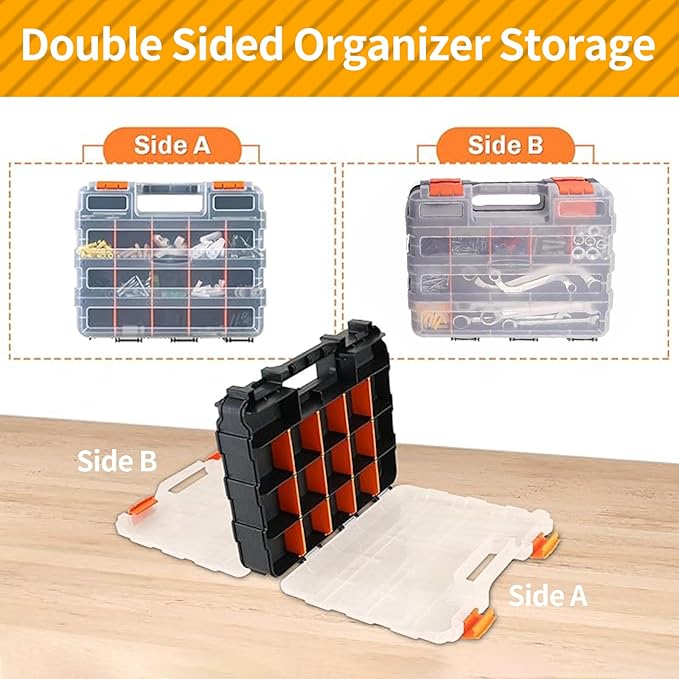2 Pack Small Parts Organizer, 34-Compartments Hardware Organizer Box, Double Side Storage Case Tools Box with Removable Dividers for Screws, Bolts, Nails, Beads, Jewelry & More