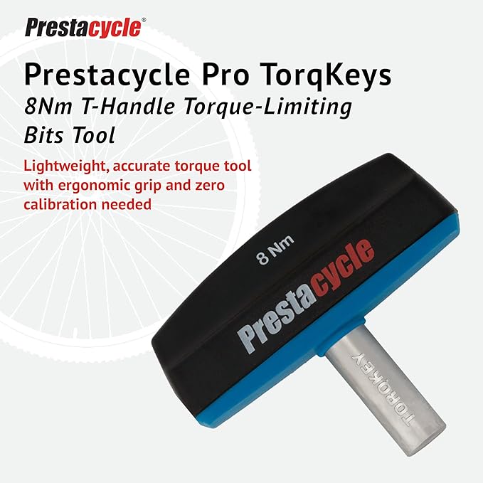 Prestacycle Pro TorqKeys 8Nm T-Handle Torque Limiting Tool – Torque Wrench Bit with Ergonomic Low-Profile Grip, Magnetic 1/4" Hex Bit Retention, Durable Zinc Shaft