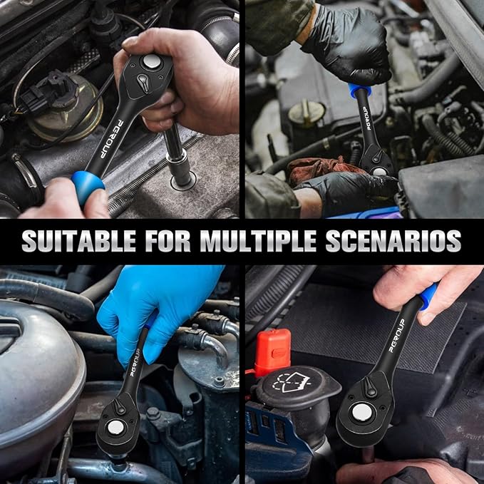 1/2" Drive 90 Tooth Ratchet Wrench, Quick Release Ratchet Wrench with Ergonomic Rubber Handle, 4-Degree Swing Reversible Ratchet, Chrome Alloy Made
