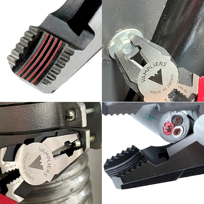 VAMPLIERS 4-PC Screw Extractor Pliers Set. Made in Japan: 8" Linesman, 7.5" Long Nose, 6.25" Black Oxide & 5" ESD Safe Mini Plier. Remove any Stripped/Damaged/Rusted Fasteners