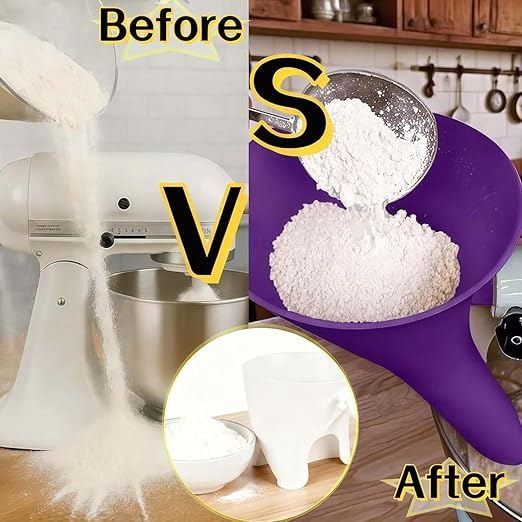 Flour Funnel for KitchenAid Mixer - Compatible with 5 Qt & 4.5 Qt Bowl-Lift Models | Dishwasher Safe, Anti-Splash Design for Mess-Free Baking | Includes 2-Piece Set (Black)