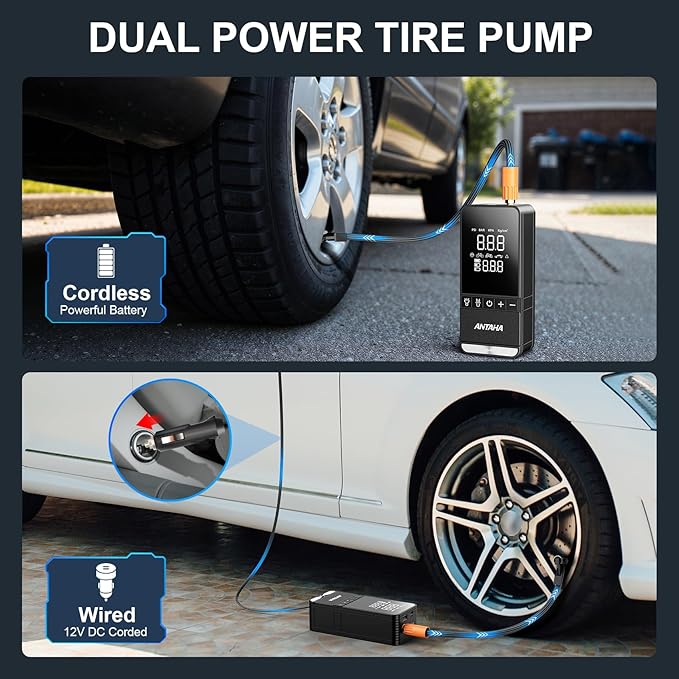 Tire Inflator Portable Air Compressor, 150 PSI Smart Air Pump for Car Tires with Digital Pressure Gauge, Tires Pump for Cars, Motorcycles, Bikes, Balls, Mini Bike Pump & Car Accessories