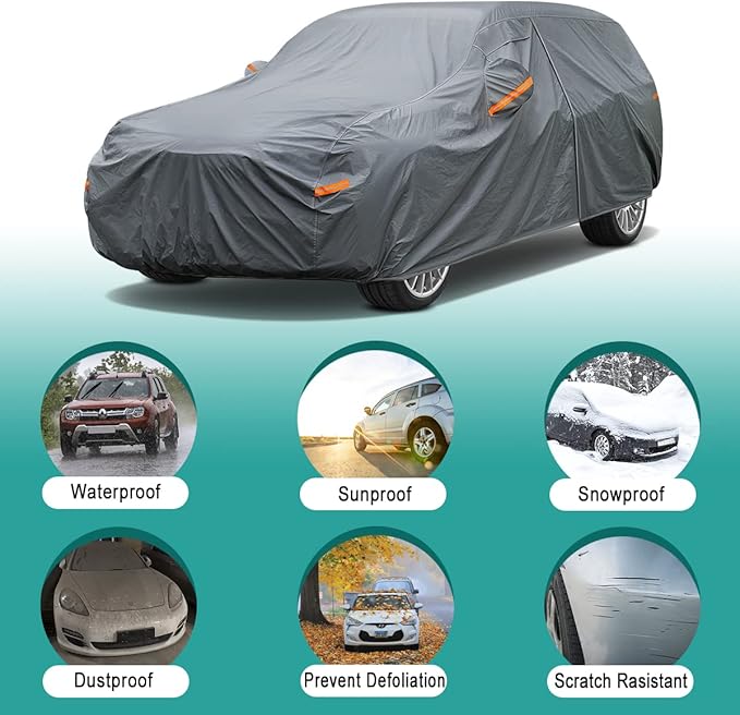16 Layers SUV Car Cover Waterproof All Weather Heavy Duty, Universal Fit Toyota RAV4, Honda CRV, Tesla Model Y, Audi Q5, Chevrolet Equinox, Nissan Rogue, Kia Sorento, Mitsubishi Outlander etc.