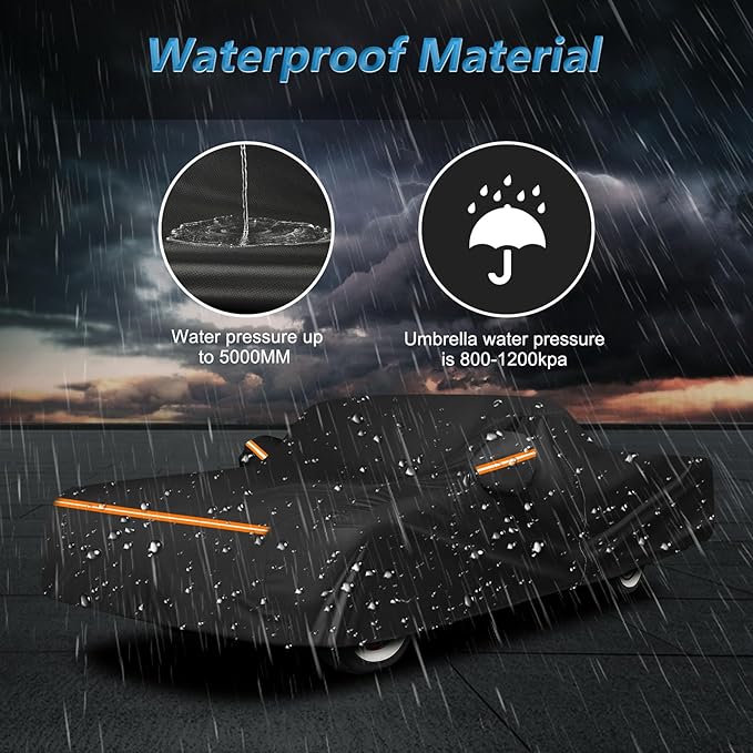 Car Cover for Ford Ranchero 1957-1959 1968-1979, Waterproof 210D Oxford Cloth and Cotton Cover Outdoor Full Car Covers with Zipper Windproof Heavy Duty All Weather Protectio