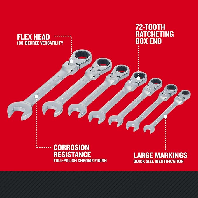 CRAFTSMAN 7-Piece SAE Flex Reversible 72-tooth Ratchet Set, Chrome Finish (CMMT87010)