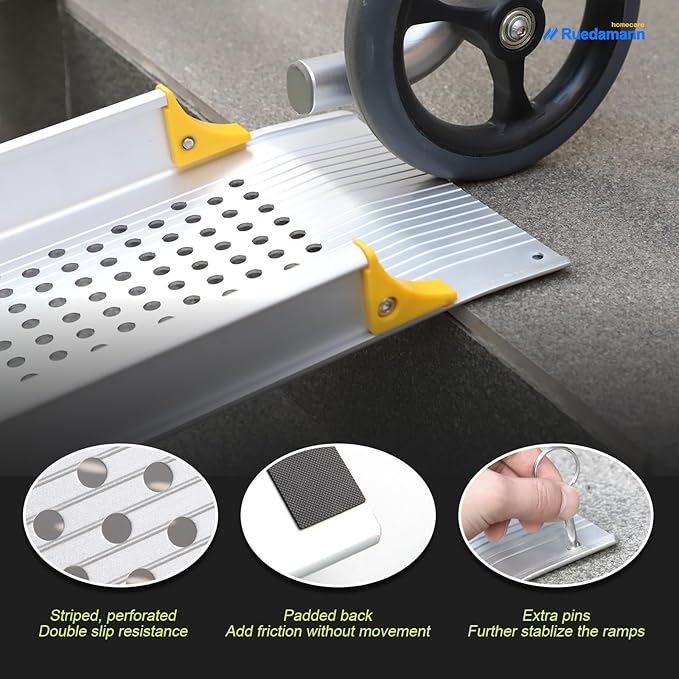Ruedamann 8FT Portable Wheelchair Ramp, 600 lbs Per Pair Capacity, Adjustable Aluminum Ramps for Wheelchairs, 8" Width Wheelchair Ramps for Home Steps, Doorways, Curbs, 2Pcs