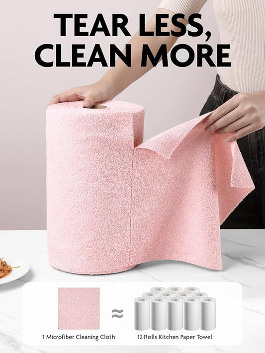Fantasticlean Microfiber Cleaning Cloth Roll -675 Pack, Tear Away Microfiber Towels, 12" x 12", Reusable, Washable, Ultra Absorbent Dishcloth for All-Around Cleaning Supplies (9 Rolls of Pink)