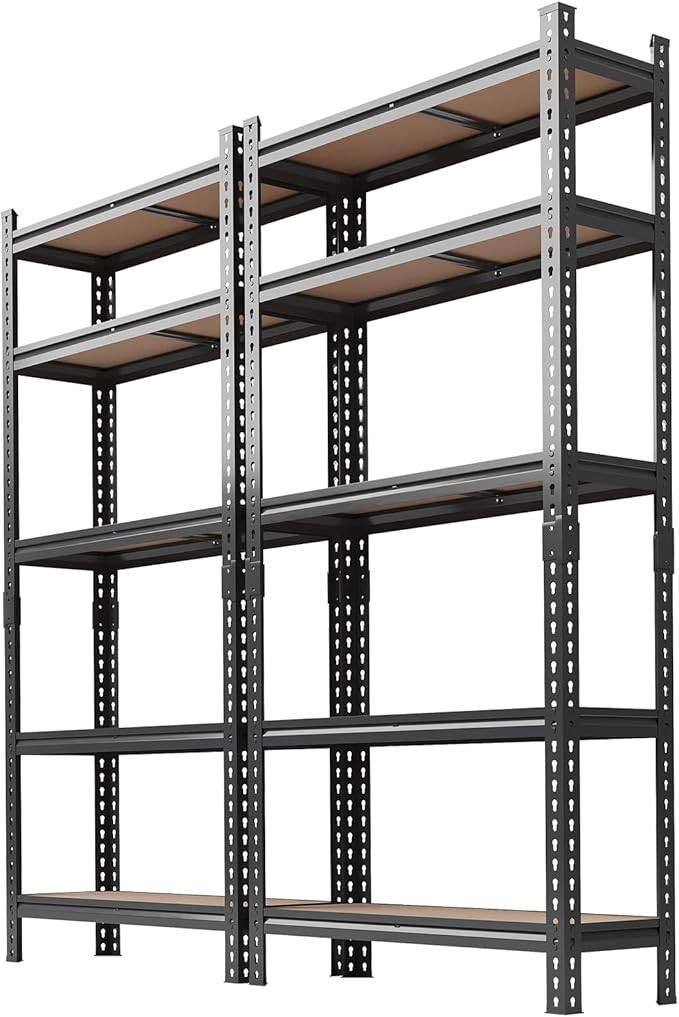 5-Tier Heavy Duty Adjustable Metal Storage Unit, 72" h x 35.5" w x 12" d, for Garage, Basement, Warehouse, Pantry, Closet, Kitchen, Black，2 Pack