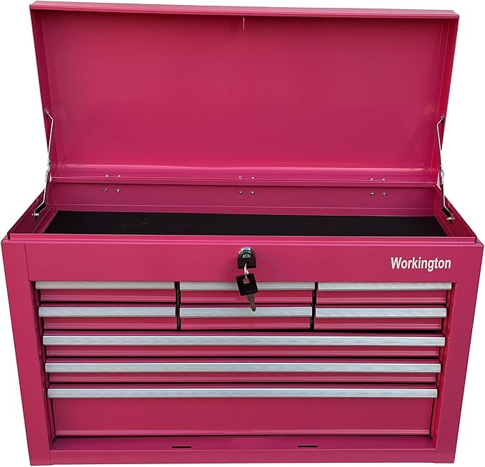 Workington Portable Metal Tool Chest with 9 Drawers, 24" 9-Drawer Tool Chest Cabinet with Ball Bearing Drawer Slides, Steel Tool Storage Box Organizer 4006 Pink