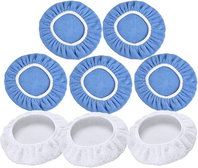 Car Polisher Pad Bonnet Wax Bonnet Set (5 to 6 Inches), 5Pcs Soft Microfiber + 3Pcs Wool Polishing Bonnet Orbital Buffing Pad Cover Waxing Bonnet for Car Polisher
