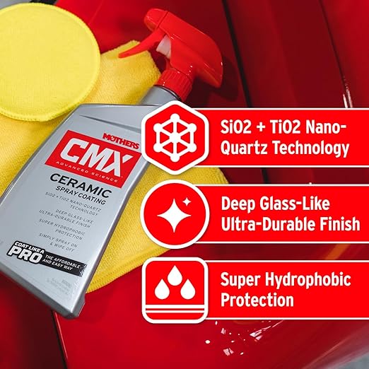 Mothers CMX Ceramic Spray Coating, 24 oz. – Advanced SiO2 + TiO2 Protection, User-Friendly, Professional Grade, Ultra Durable Long-Term Protection, High Gloss Super-Hydrophobic Finish (01024)