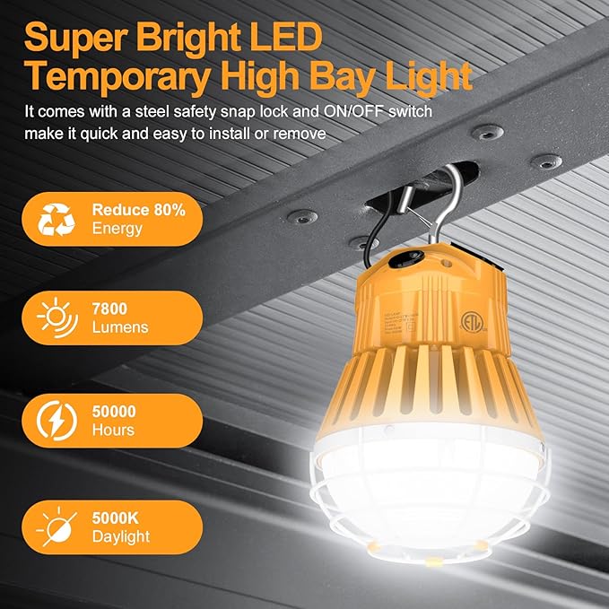 LED Construction Lights, Adjustable 60W/48W/36W Work Lights 5700K/5000K/4500K, AC100-277V - Linkable Industrial Indoor/Outdoor Job Site Workshop Construction Garage Lighting