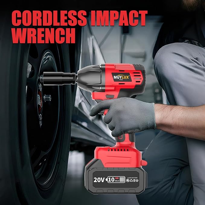 430N.m/320Ft-lbs Brushless Cordless Impact Wrench 1/2 Inch with 4.0Ah Battery and Charger, High Torque Electric Impact Gun, Power Drill Driver for Car/DIY Furniture/Lawn Mower, 2 Batteries