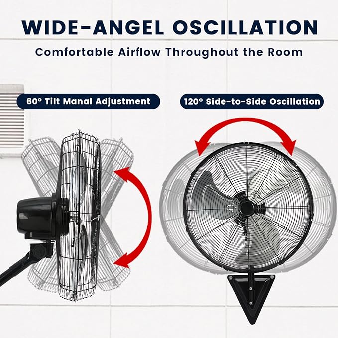 TMWINGS 20 Inch Wall Mount Fan, Heavy Duty Oscillating Wall Mounted Fan with 6600 CFM, High Velocity 3 Speed Fans with Adjustable Tilting for Workshop, Garage, Patios, Commercial and Industrial