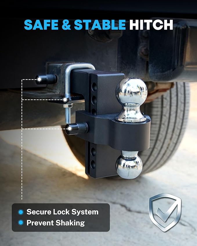 Kohree 2-in-1 Adjustable Trailer Hitch for 2-Inch Receiver, 6" Heavy Duty Aluminum Hitch Kit with 2 Balls (2-5/16" & 2"), 12,500 lbs GTW, Black Anti-Rattle Lock & Security Pins, Fits Trucks, SUV, RVs