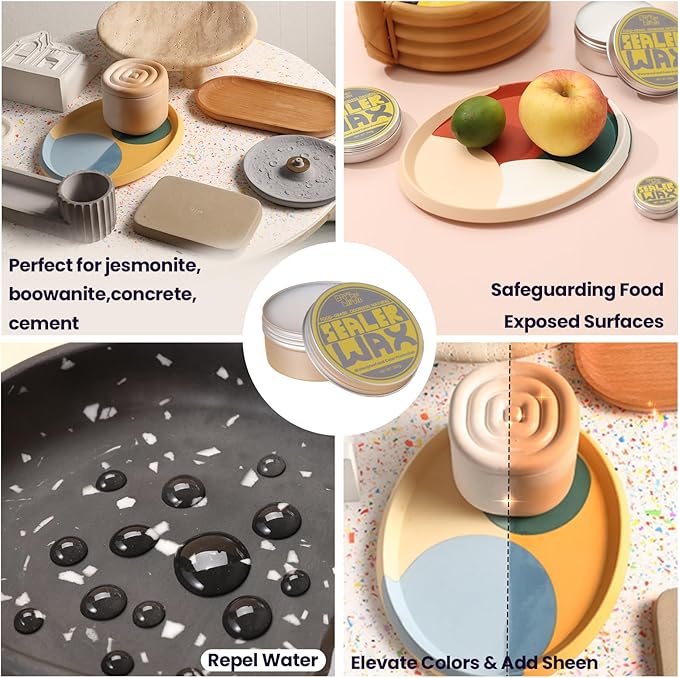 BOOWAN NICOLE Paste Sealer Wax with Carnauba and Beeswax - Clear - Perfect for Wood Stone Concrete Jesmonite, Food-Grade Waterproof
