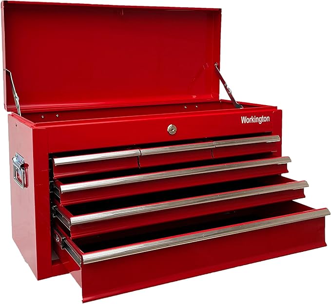 Workington Portable Metal Tool Chest with 6 Drawers, 24" 6-Drawer Tool Chest Cabinet with Ball Bearing Drawer Slides, Steel Tool Storage Box Organizer 4005 Red