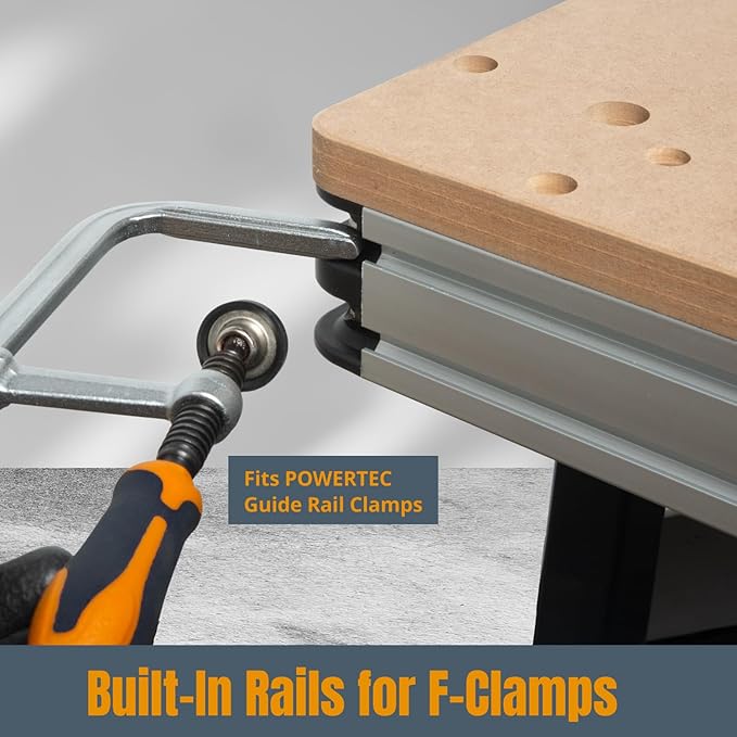 POWERTEC Multi-Functional Project Table with Wheels | Workbench with 3/4" Bench Dog Hole Pattern for Sanding, Cutting, and Woodworking Projects (MT4012)
