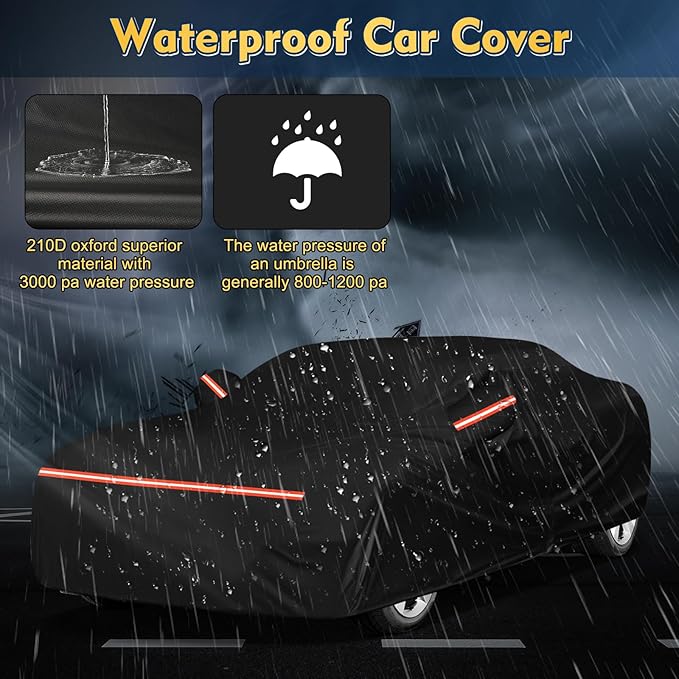 QUNSUNUS 6 Layer Car Cover for Chevy Camaro 1967-2024 Waterproof All Weather 210D Windproof for Camaro Car Cover Hail Protection with Zipper