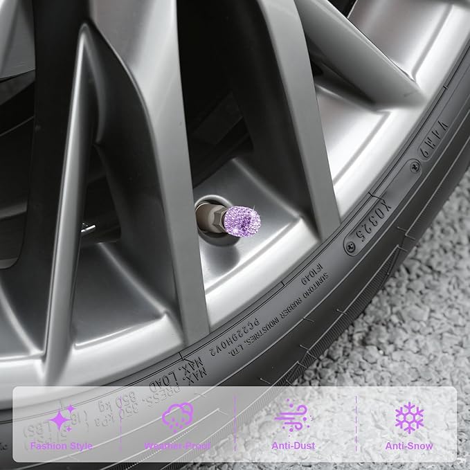 JUSTTOP 4 Pack Handmade Crystal Rhinestone Car Tire Valve Stem Caps, Car Wheel Tire Valve, Attractive Dustproof Bling Car Accessories, Universal for Cars, Trucks and Motorcycles-Purple