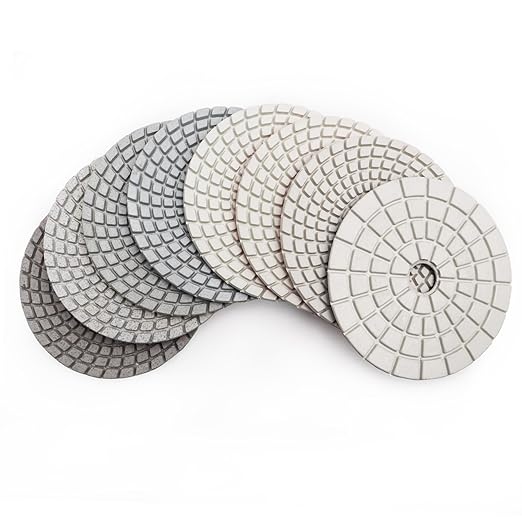 SHDIATOOL 8Pcs 4 Inch Diamond Wet Polishing Pads Set of Mixed Grits with White Bond for Marble Granite Stone Sanding Dsic Polishing Wheel
