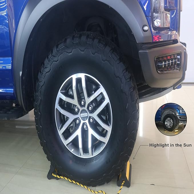 Wheel Chock Heavy Duty Rubber Trailer Wheel Chocks with Yellow Reflective Visibility Tape and Yellow Nylon Rope for Concrete Slopes or Ground Leveling (4 Pack)