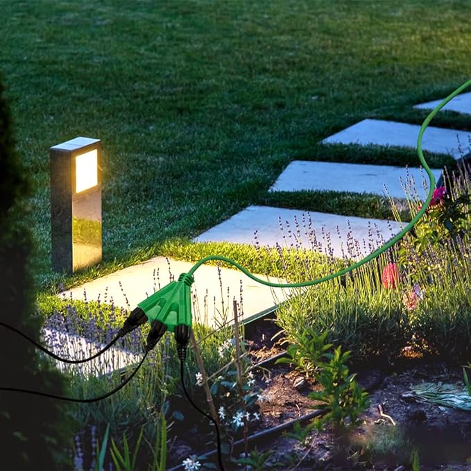 3-Outlets Indoor Outdoor Extension Cord Weatherproof, UL Certified, 16 Gauge 75FT Green 3 Prong Heavy Duty, 16/3 SJTW 10A Power Cord