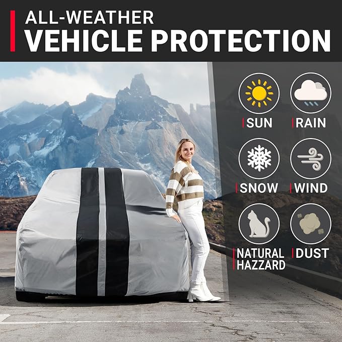iCarCover Fits [1972-1989 Mercedes-Benz SL-Class] Premium Custom Car Cover Waterproof All Weather Resistant Outdoor Indoor Sun Snow Storm UV Protection Form-Fit Padded Cover with Straps - Gray/Black