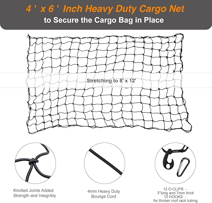 [All-in-One Bundle] 26 CuFt Waterproof Truck Bed Cargo Bag with Heavy Duty Cargo Net, Storm-Proof Pickup Luggage Carrier (50"x40"x22"), Fits All Pickups, Includes Storage Bag & Bungee Net