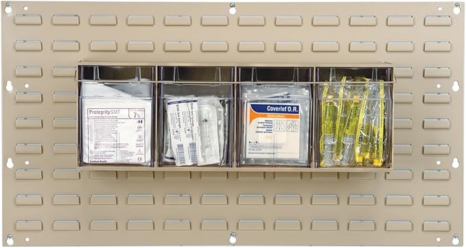 Akro-Mils TiltView Plastic Storage Cabinet with 4 Tilt Out Bins, Horizontal Plastic Parts Organizer, Teacher Toolbox, and Office Supply Organizer, 23-5/8" W x 8-3/16" H x 6-3/4" D, Stone