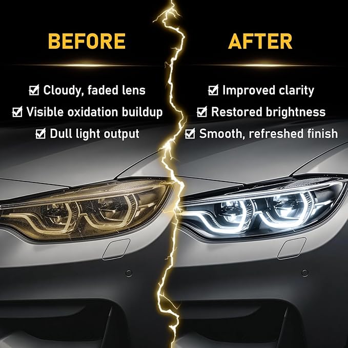 2-Step Headlight Restoration Wipes–No Sanding Car Headlight Restoration Kit with Oxidation Remover&Ceramic Coating,UV Protection,Restore Clear Polycarbonate Lenses(1 Pack)