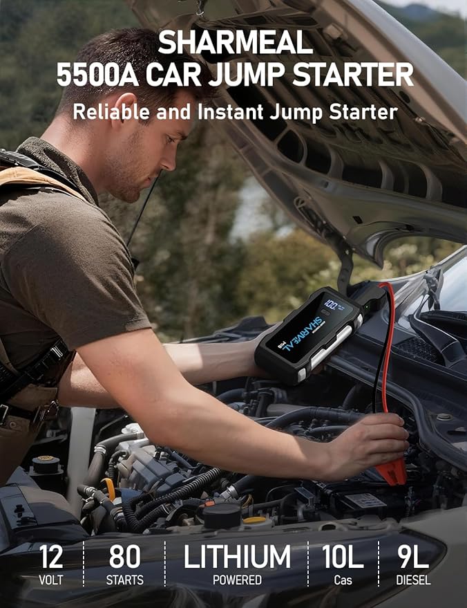 Jump Starter 5500A, 12V Car Battery Jump Starter with USB Quick Charge (Up to 10.0L Gas or 9.0L Diesel Engine), Battery Booster with 3 Modes Flashlight and Jumper Cable