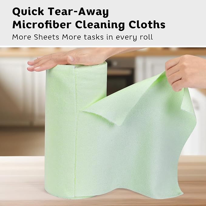 Matthew Microfiber Cleaning Cloth Roll 72Pack (12" x 12") Reusable Paper Towels&Washable Tear Away Towels,Ultra Water Absorbent Lint&Streak Free Cleaning Rags for Glass,Dishwash,Bathroom,Cars-Green