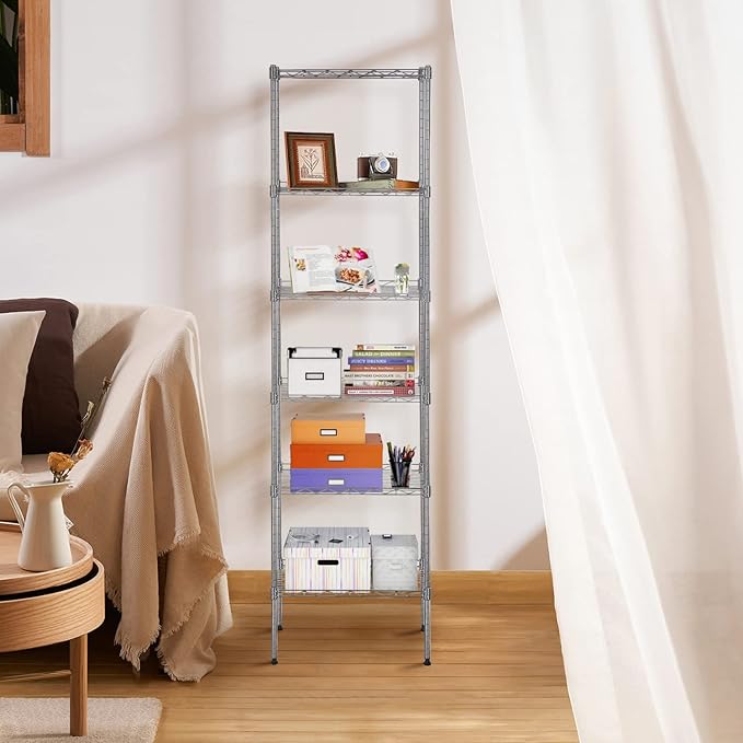 BestOffice Adjustable NSF-Certified Metal Shelf Wire Shelving Unit Storage for Small Places Restaurant Garage Pantry Kitchen Garage Rack (Chrome, 16.7L×11.8W×63.6H)