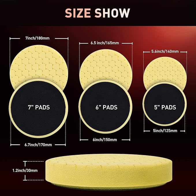5" Buffing Polishing Pads, 6Pcs 5.6inch 125mm for 5 Inch Backing Plate, Compound Buffing Sponge Pads and Woolen Pads Cutting Polishing Pad Kit for Car Buffer Polisher (Honeycomb Structure)