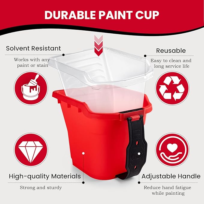 Mister Rui 4" Paint Bucket Hand Held, 8 Pack, Paint Cups, Paint Pail Liner with Lid, for Touch-ups, Crafts, and Coating Projects