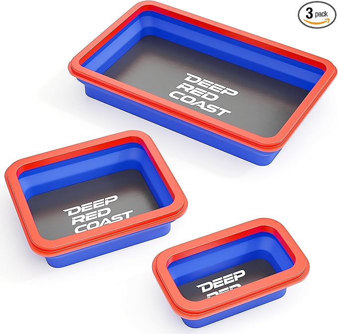 3PCS Magnetic Parts Tray Set, Collapsible Silicone Tool Trays in 3 Sizes for Organizing Screws Nuts Bolts Washers and Small Metal Parts