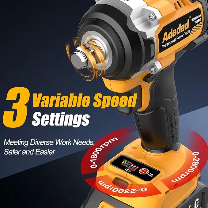 1/2 inch Brushless Impact Wrench 750N.m(553 Ft-lbs) 20V High Torque Impact Gun with 4.0AH Battery and Fast Charger Cordless Impact Driver for Car,Construction,Building,DIY